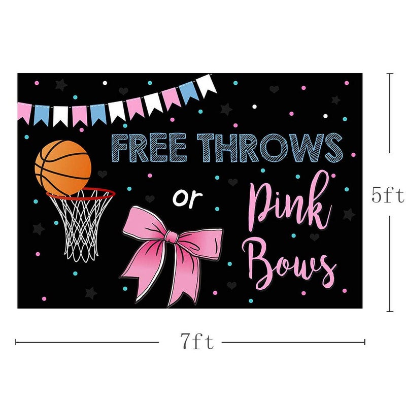 MEHOFOND MEHOFOTO Free Throws or Pink Bows Gender Reveal Party Photo Background Props Basketball or Bow Baby Shower Boy or Girl Blue Pink Decoration Black Backdrops Banner for Dessert Table 7x5ft - Image 4